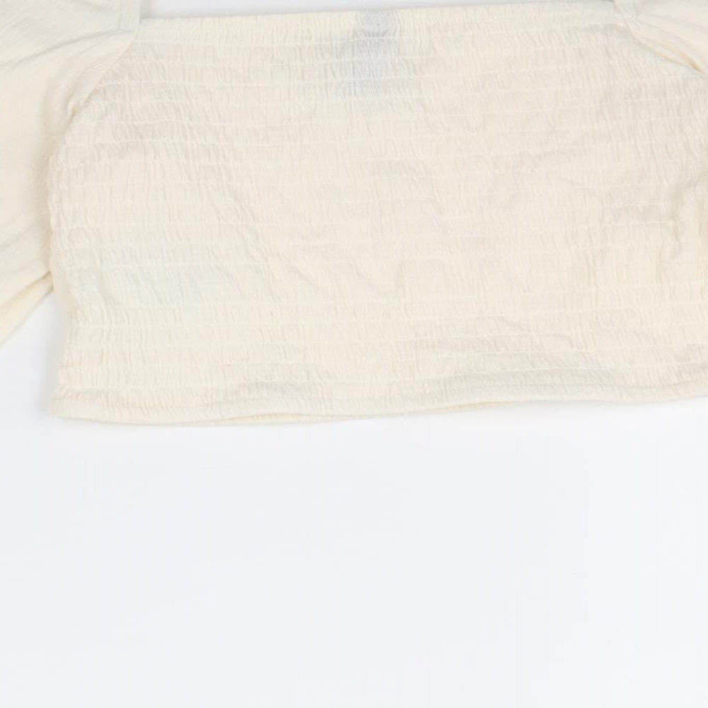 H&M Womens Beige Polyester Cropped Blouse Size S Square Neck