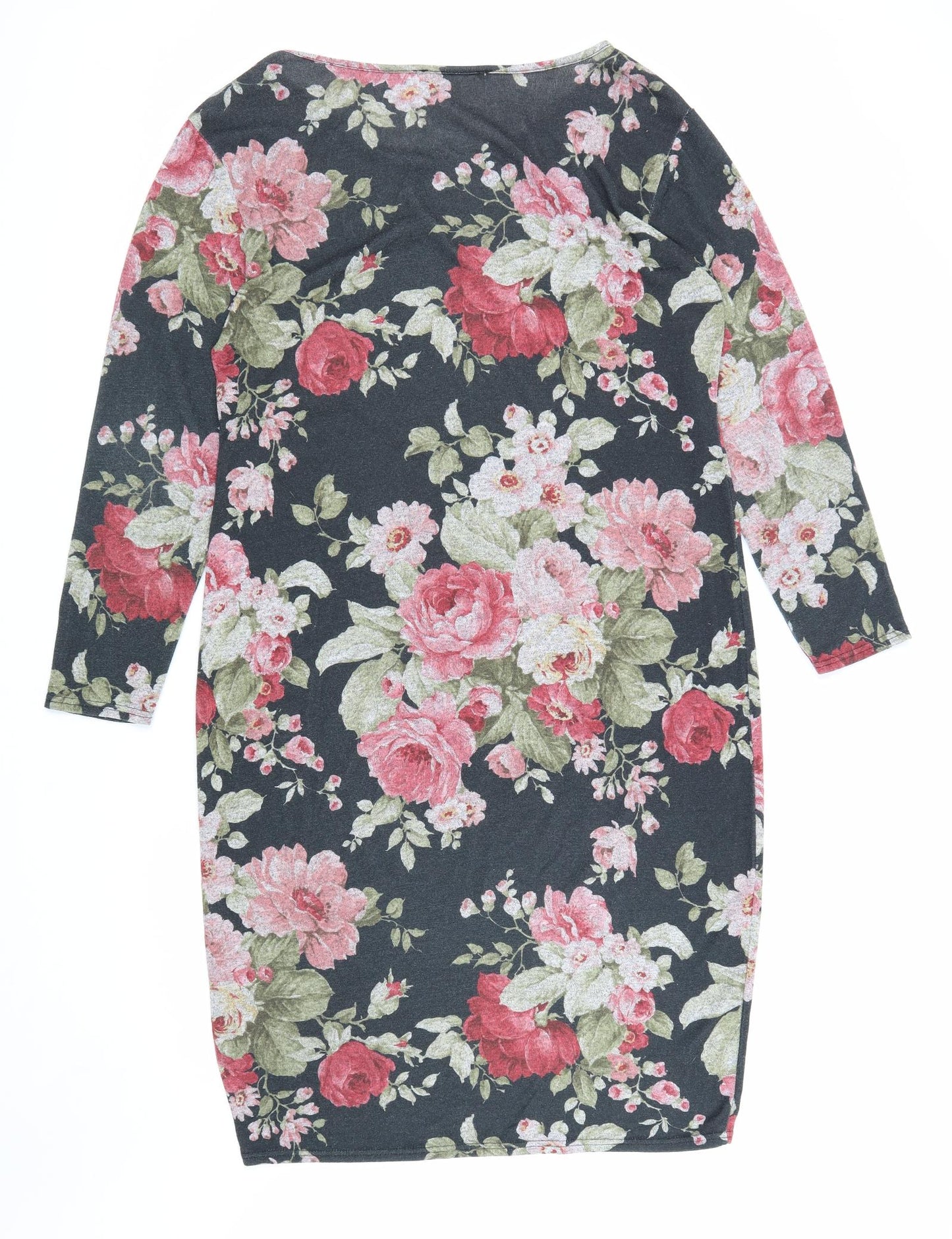 Preworn Womens Black Floral Polyester Bodycon Size 18 Boat Neck Pullover