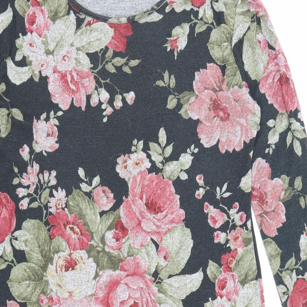 Preworn Womens Black Floral Polyester Bodycon Size 18 Boat Neck Pullover