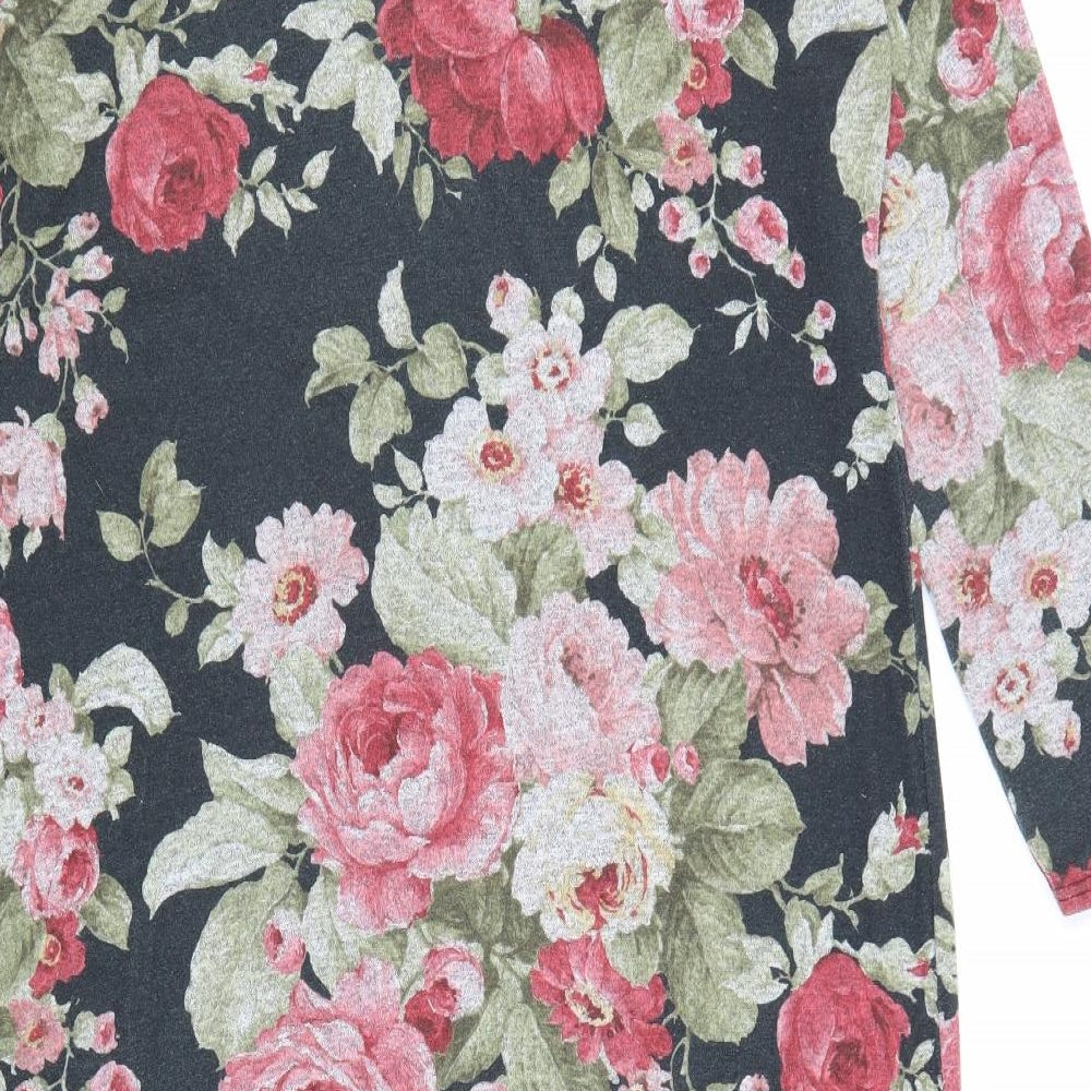 Preworn Womens Black Floral Polyester Bodycon Size 18 Boat Neck Pullover
