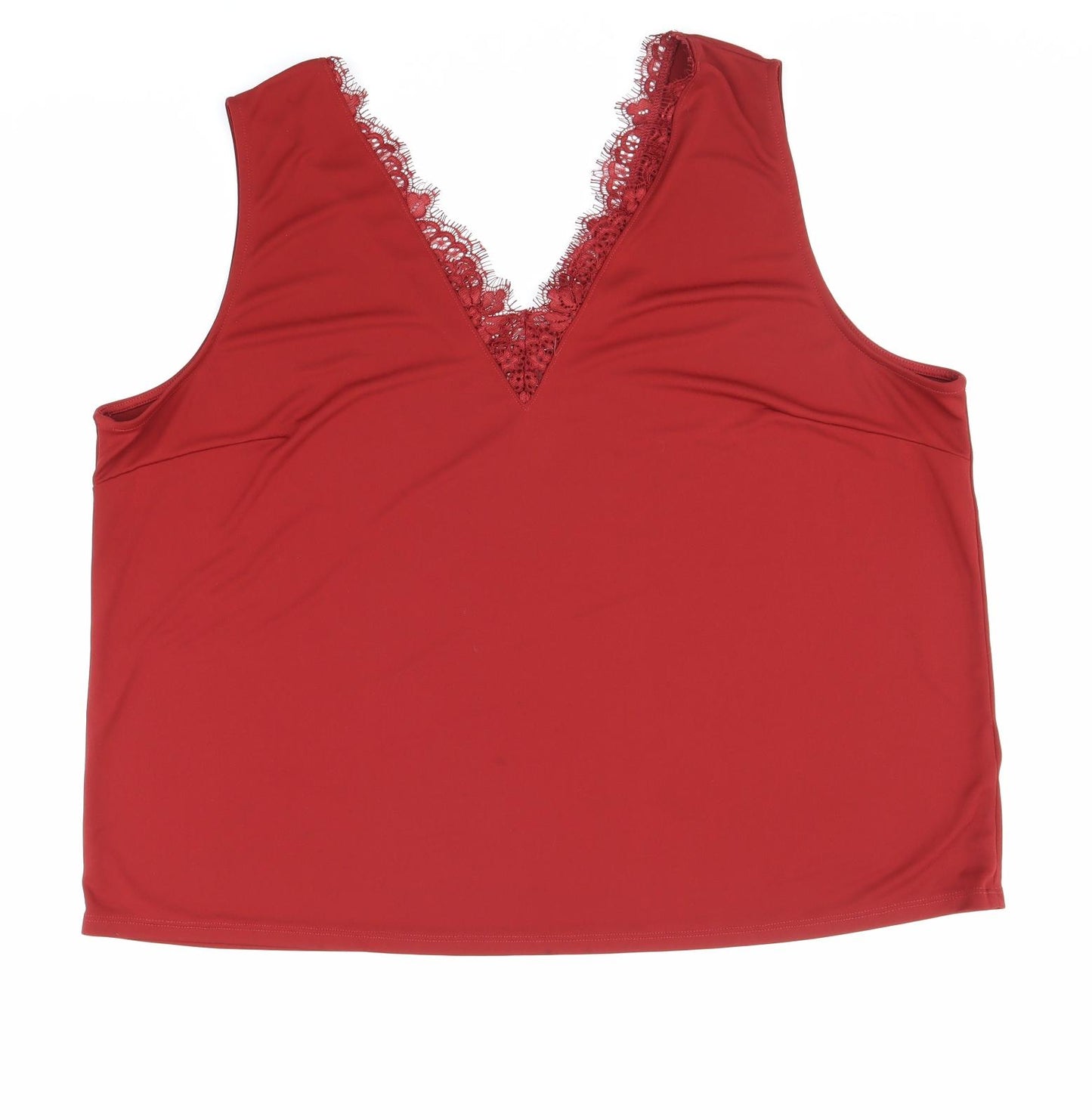 H&M Womens Red Polyester Basic Tank Size 2XL V-Neck - Lace Detailing