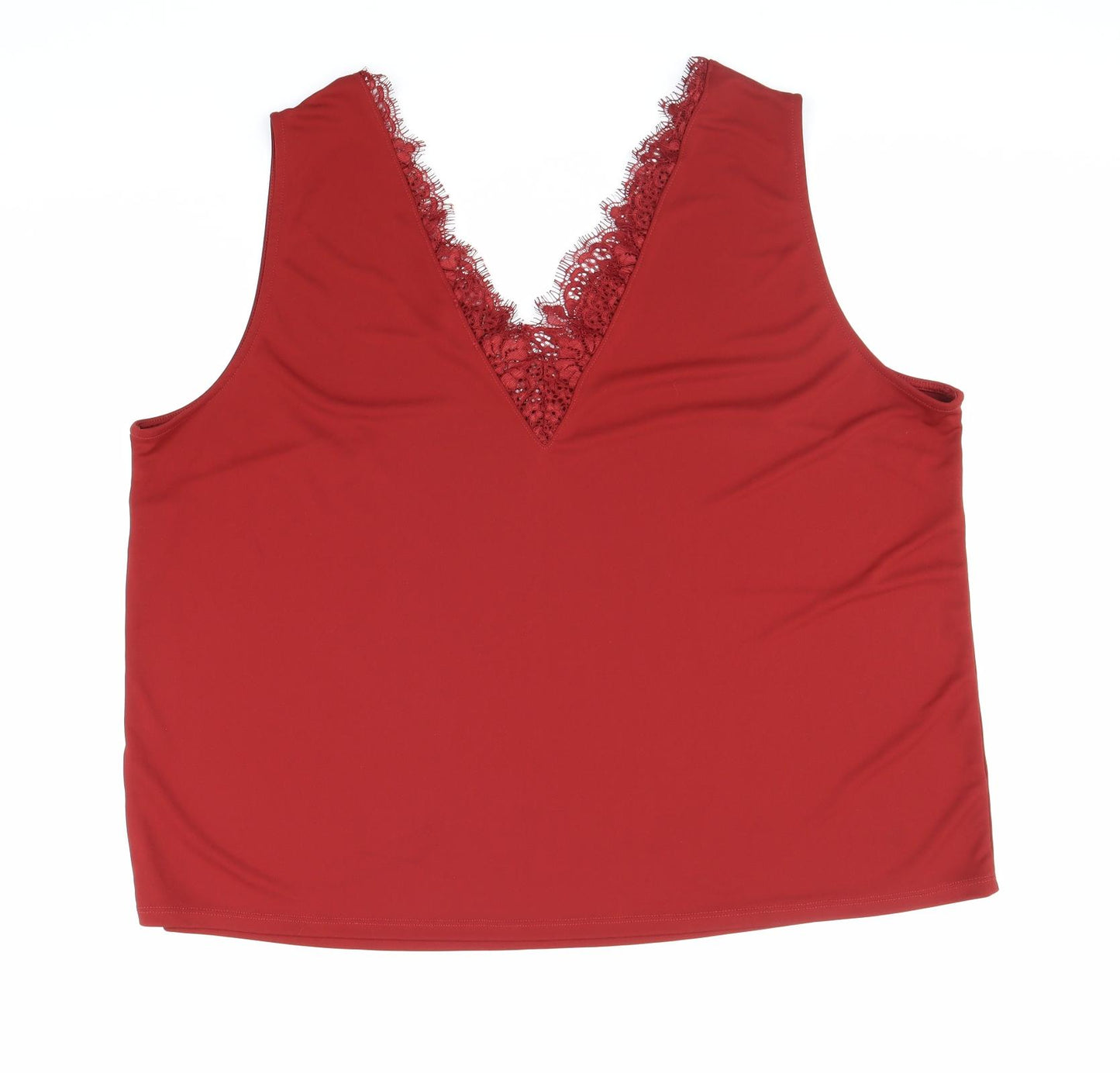 H&M Womens Red Polyester Basic Tank Size 2XL V-Neck - Lace Detailing