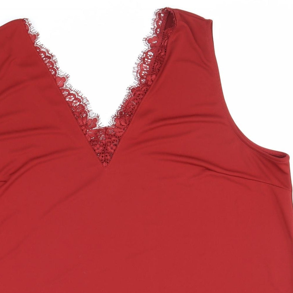 H&M Womens Red Polyester Basic Tank Size 2XL V-Neck - Lace Detailing