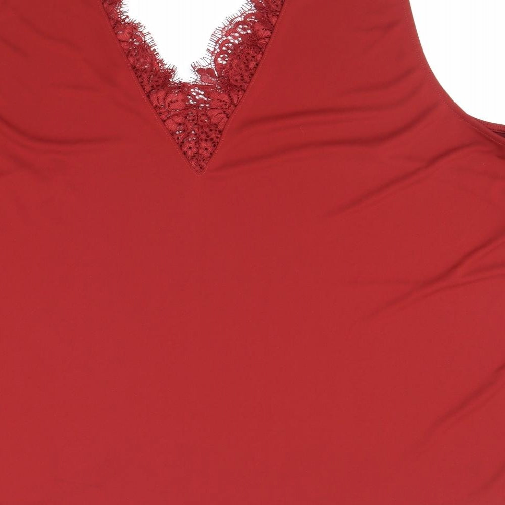 H&M Womens Red Polyester Basic Tank Size 2XL V-Neck - Lace Detailing