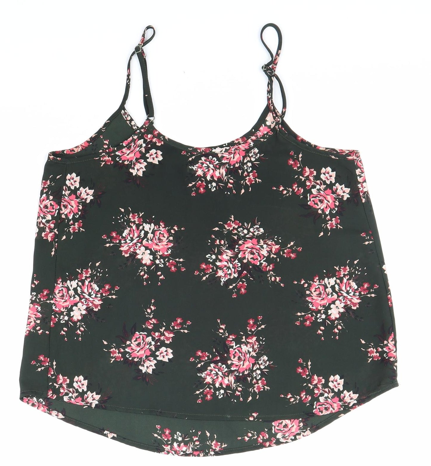 Cotton On Womens Green Floral Polyester Basic Tank Size XS Round Neck