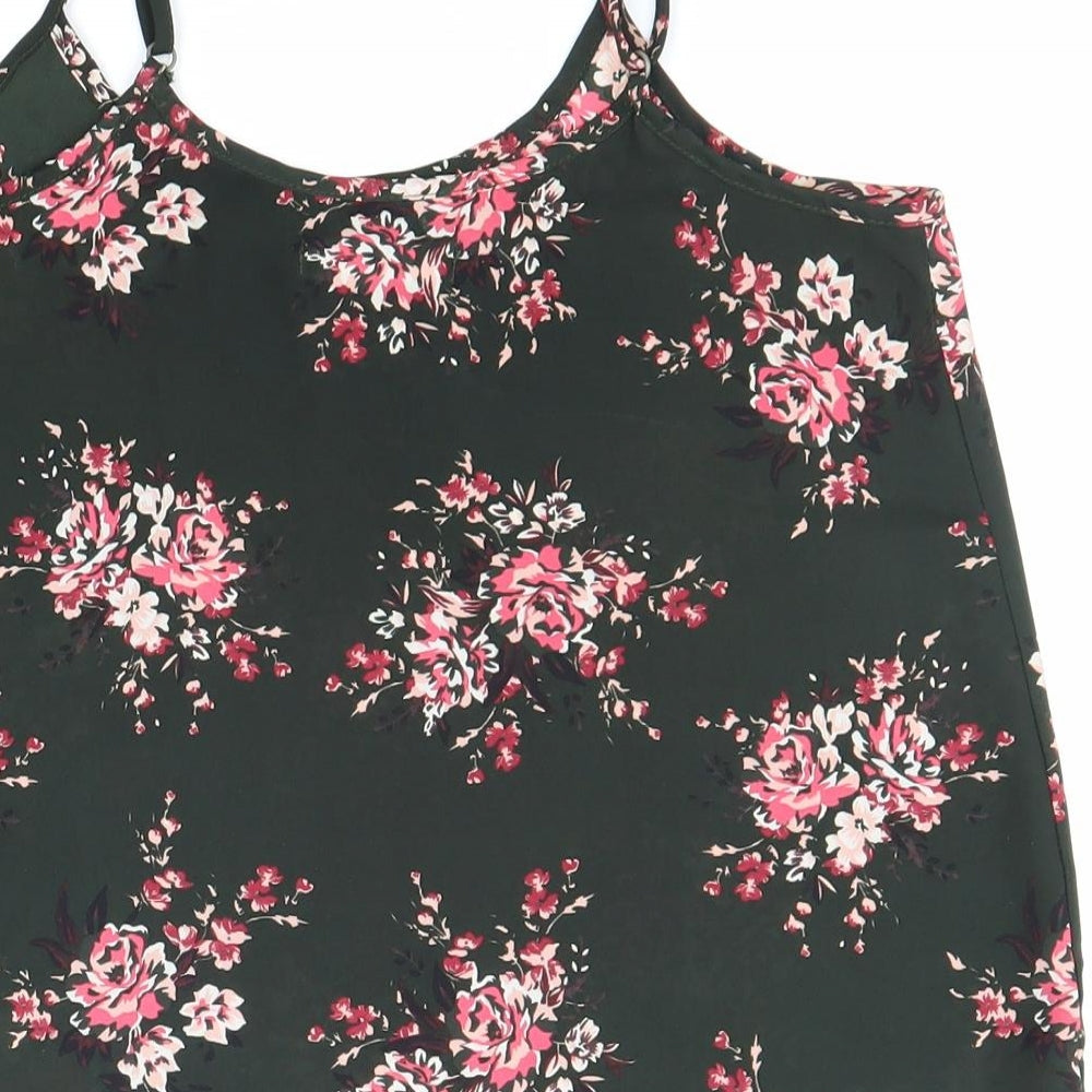 Cotton On Womens Green Floral Polyester Basic Tank Size XS Round Neck