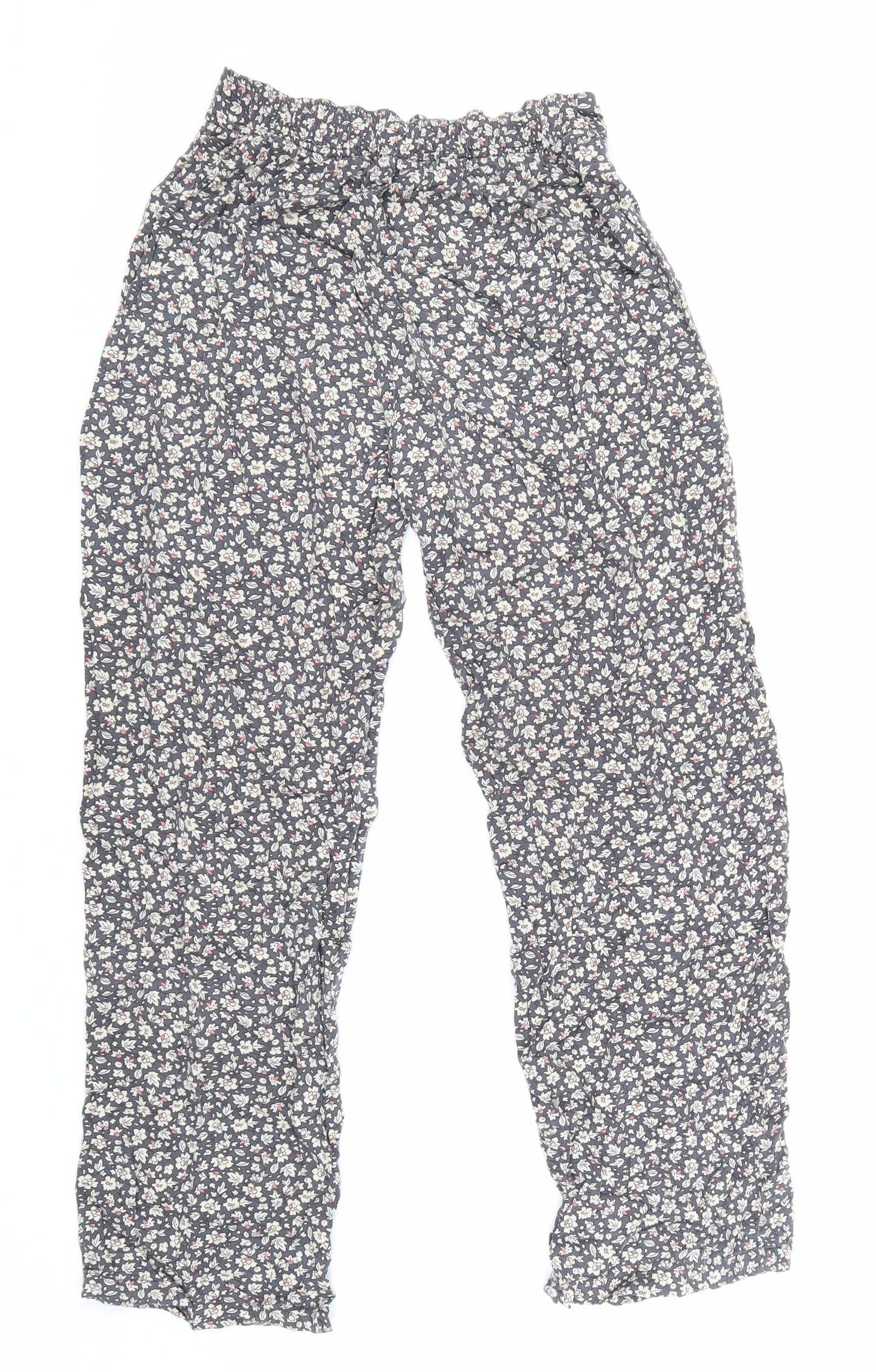 Preworn Womens Grey Floral Viscose Trousers Size 2XS L24 in Regular