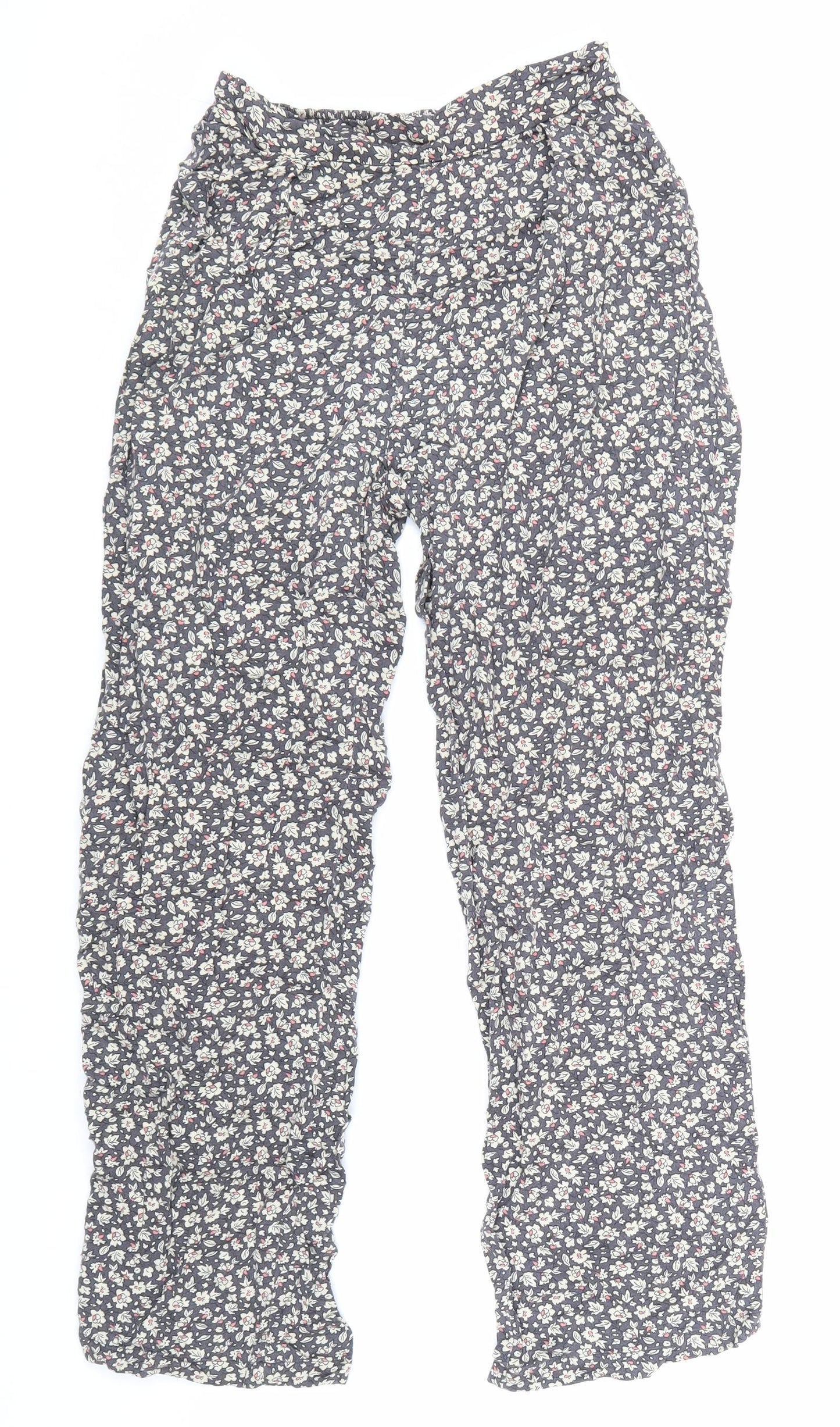 Preworn Womens Grey Floral Viscose Trousers Size 2XS L24 in Regular