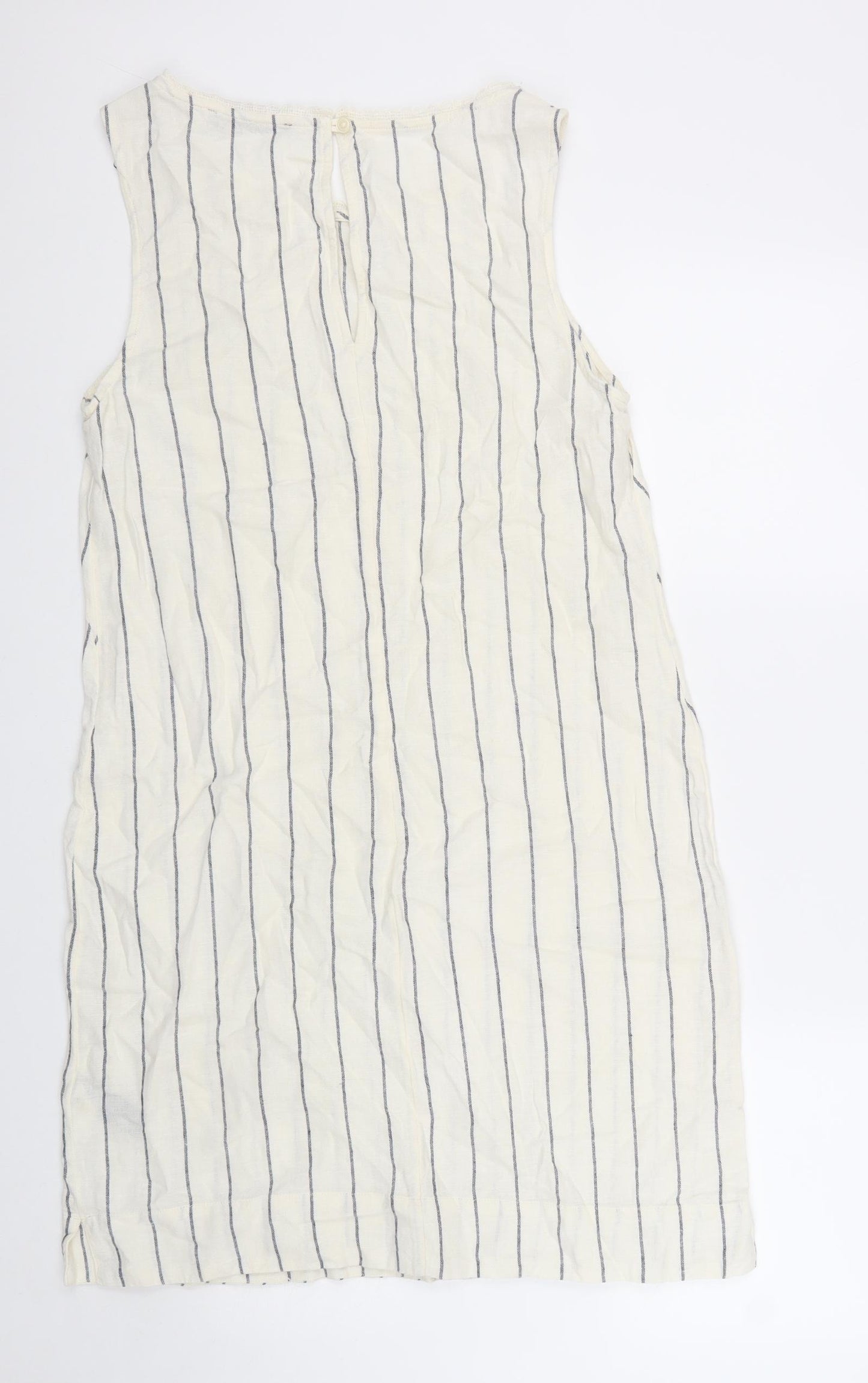 Marks and Spencer Womens White Striped Linen Shift Size 10 Boat Neck Button