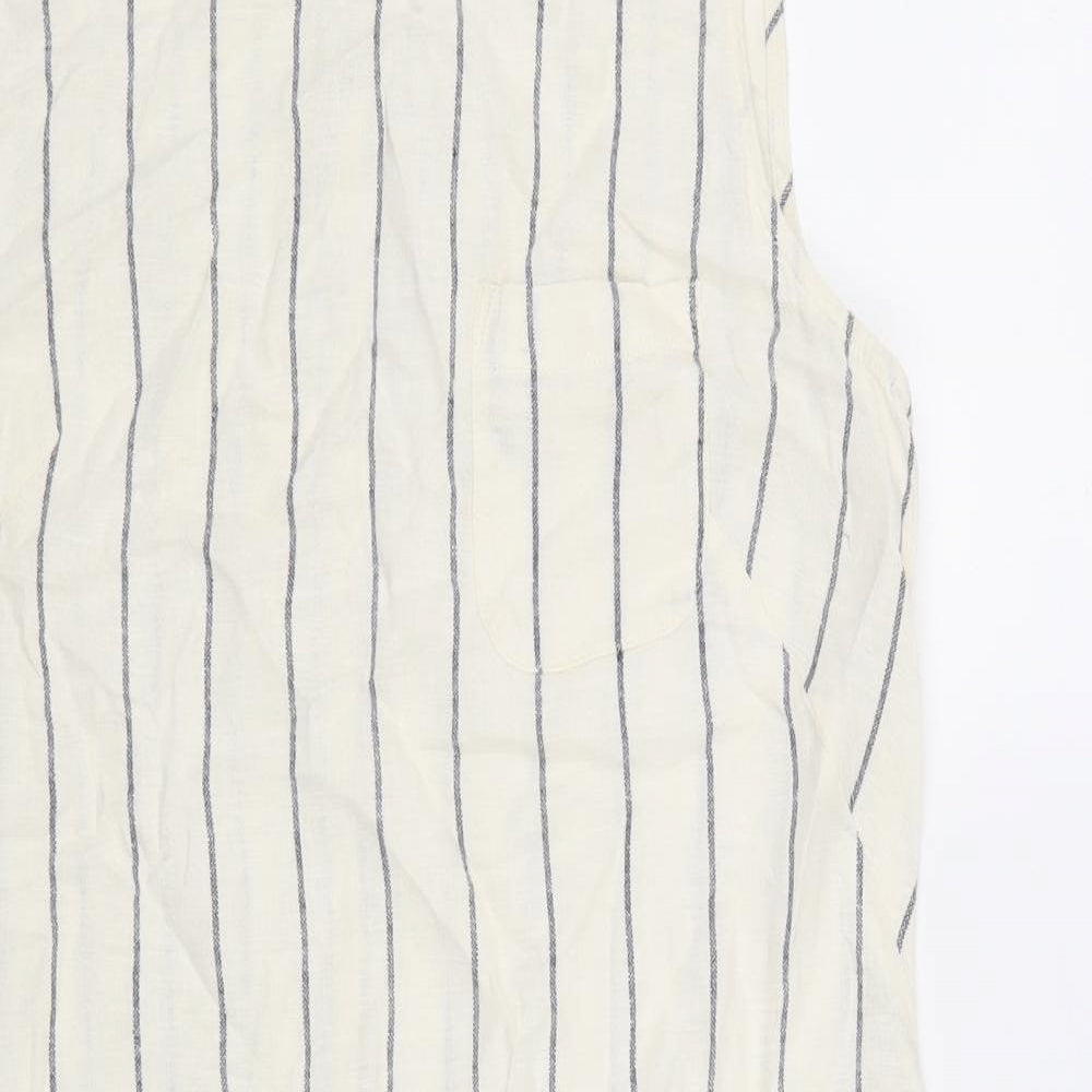 Marks and Spencer Womens White Striped Linen Shift Size 10 Boat Neck Button