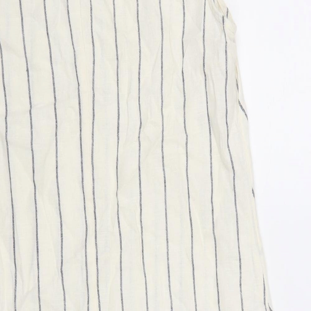 Marks and Spencer Womens White Striped Linen Shift Size 10 Boat Neck Button