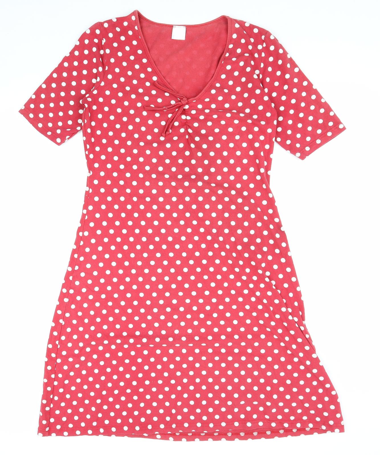 Preworn Womens Red Polka Dot Cotton A-Line Size 12 Scoop Neck Pullover