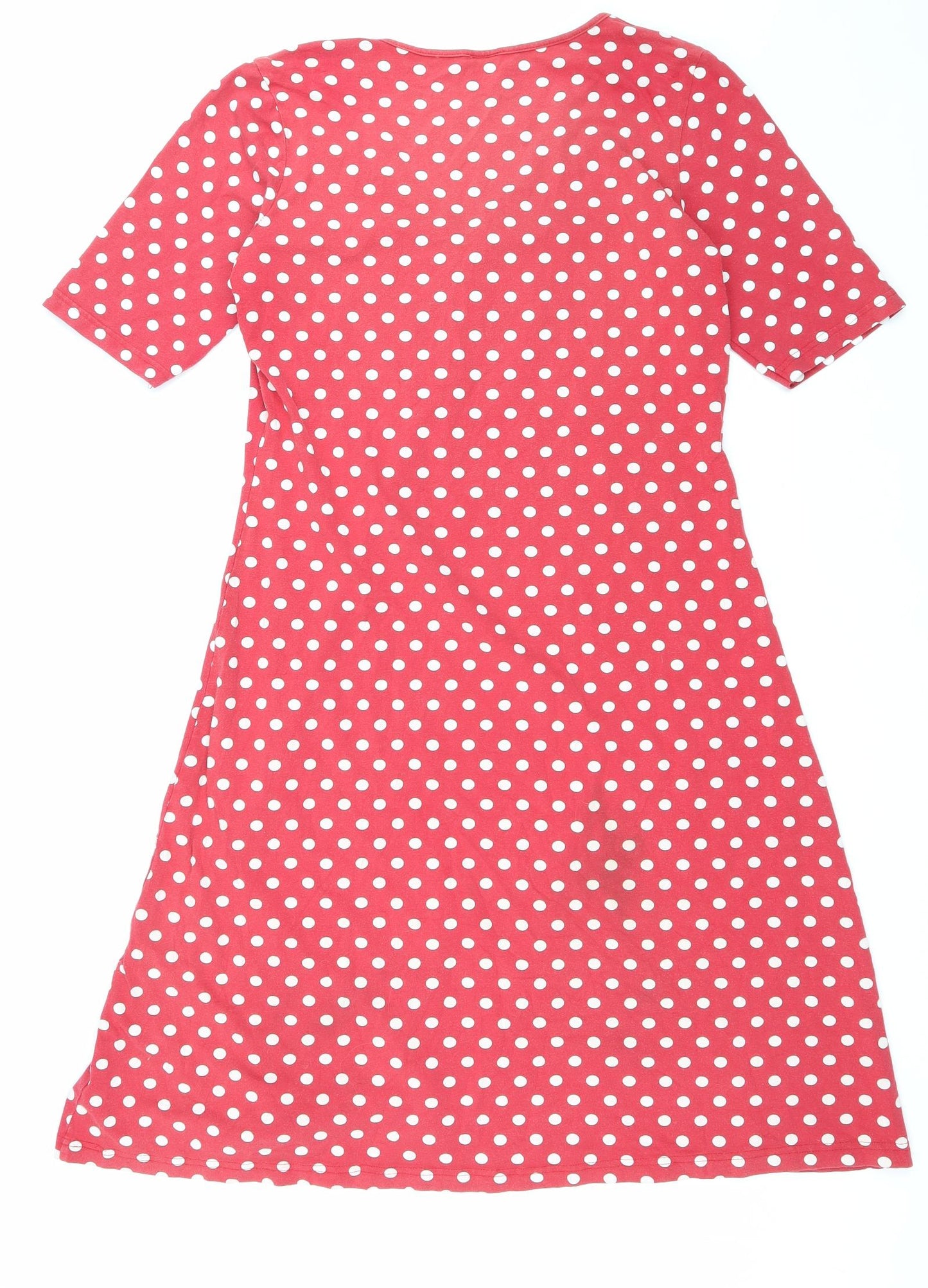 Preworn Womens Red Polka Dot Cotton A-Line Size 12 Scoop Neck Pullover