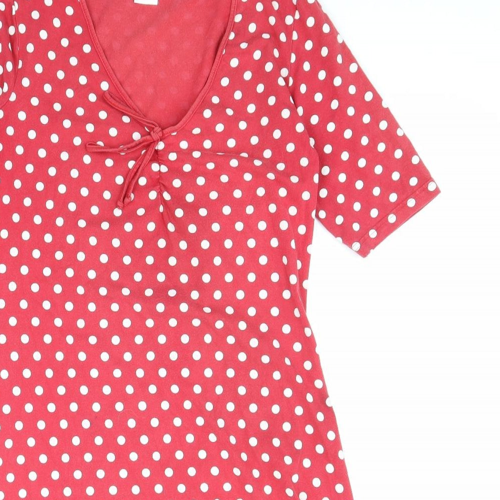 Preworn Womens Red Polka Dot Cotton A-Line Size 12 Scoop Neck Pullover