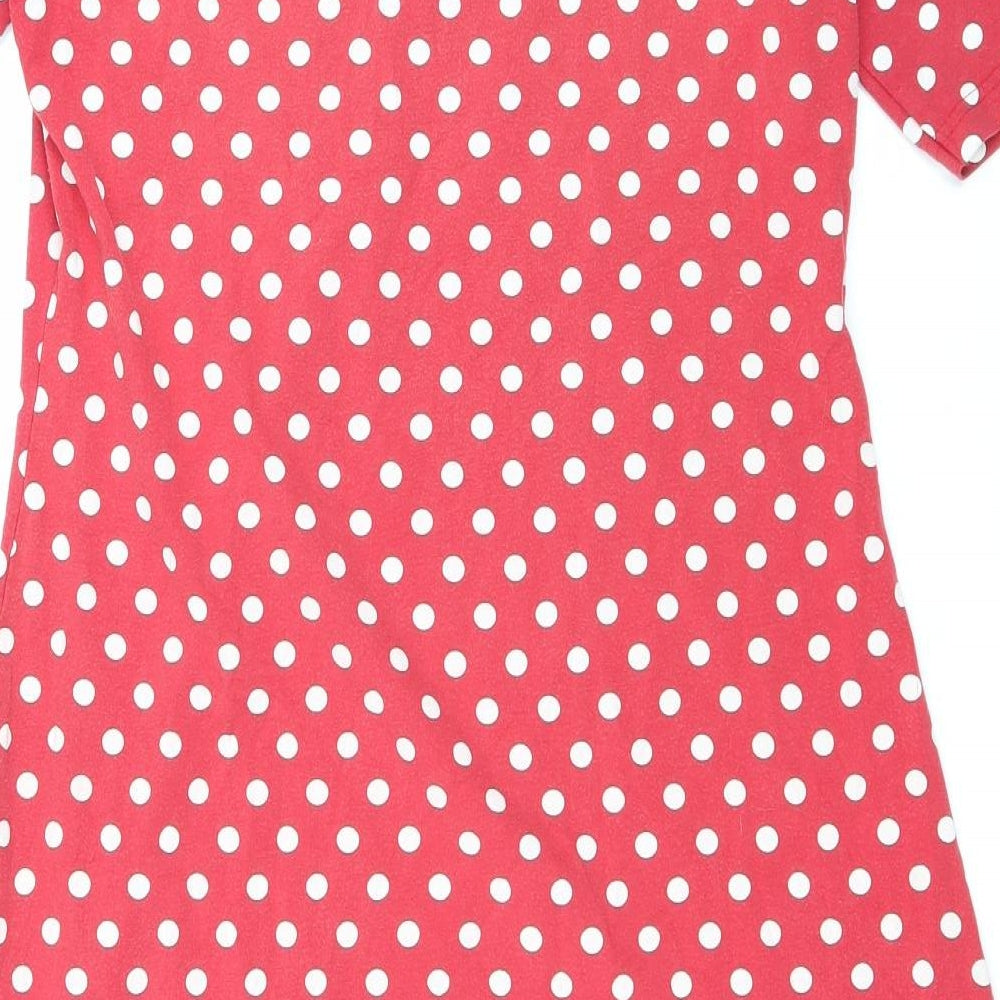 Preworn Womens Red Polka Dot Cotton A-Line Size 12 Scoop Neck Pullover
