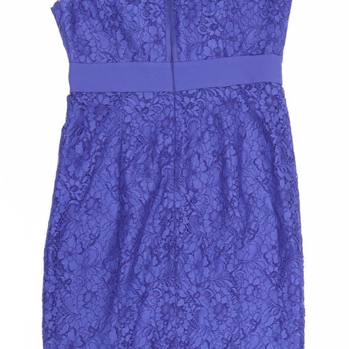Monsoon Womens Blue Polyester Pencil Dress Size 12 V-Neck Zip