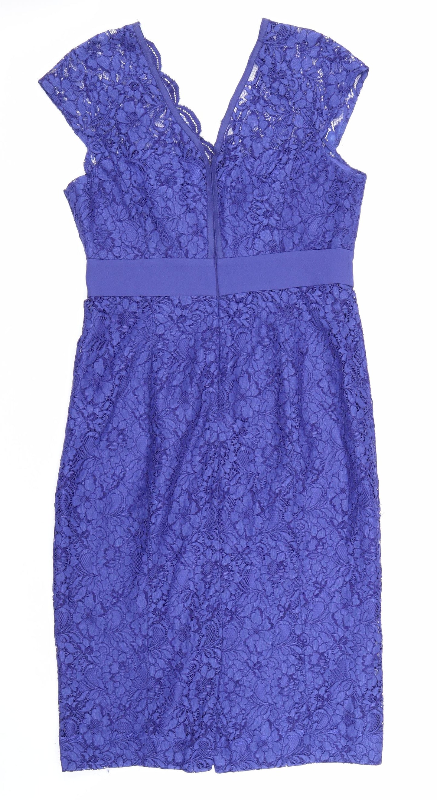 Monsoon Womens Blue Polyester Pencil Dress Size 12 V-Neck Zip