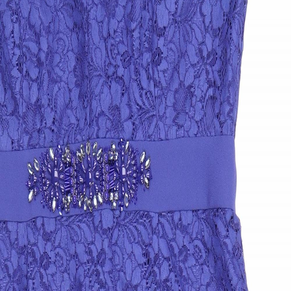 Monsoon Womens Blue Polyester Pencil Dress Size 12 V-Neck Zip