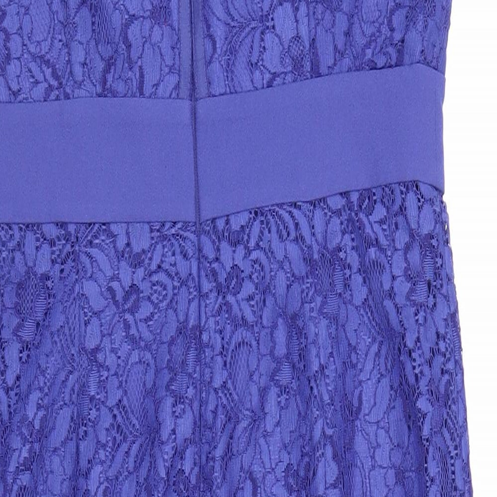 Monsoon Womens Blue Polyester Pencil Dress Size 12 V-Neck Zip