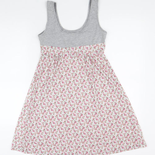 Atmosphere Womens Grey Floral Viscose Skater Dress Size 10 Scoop Neck Pullover