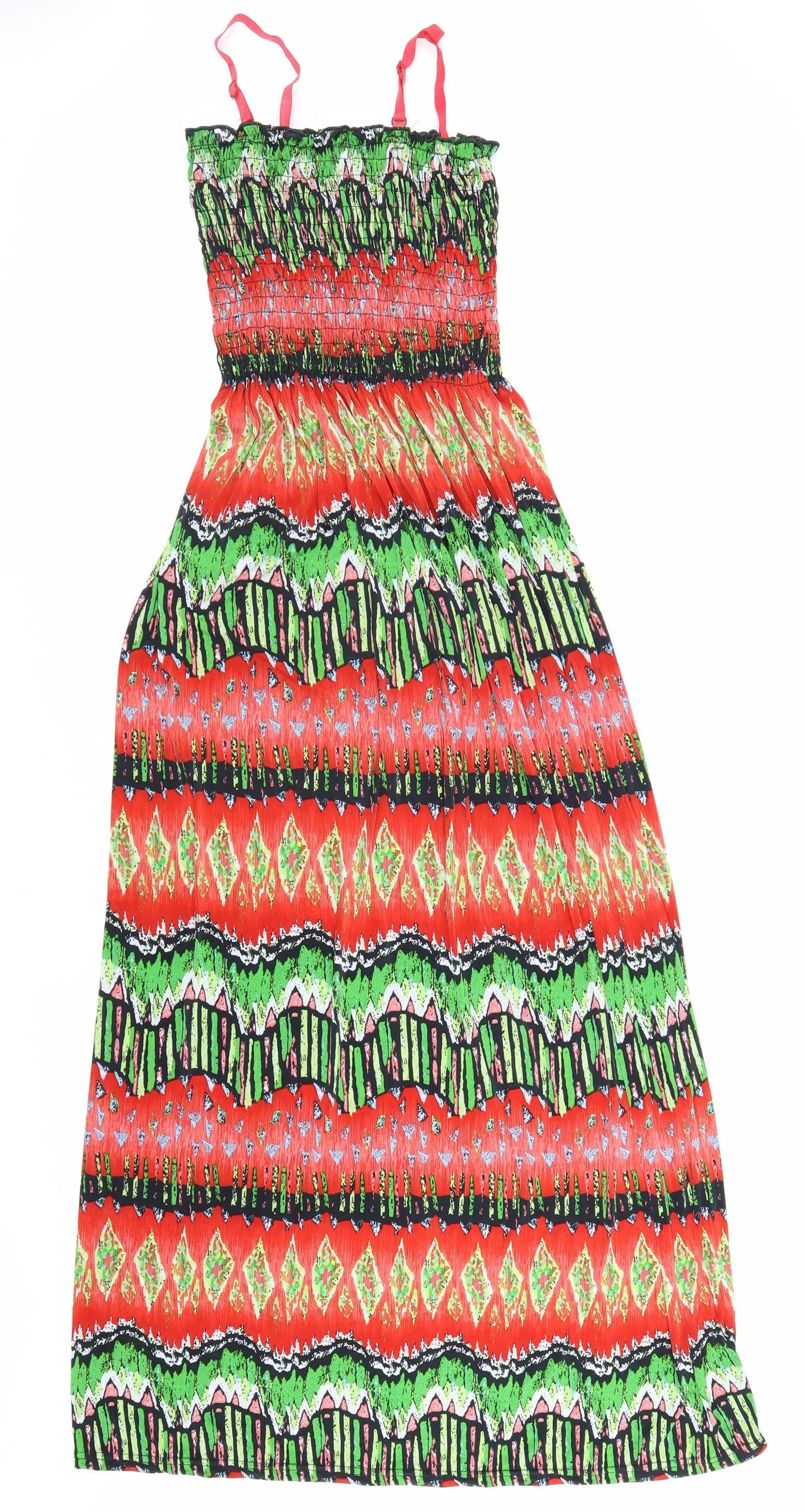 Stacy B Womens Multicoloured Geometric Polyester Maxi Size S Square Neck Pullover