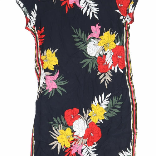Dorothy Perkins Womens Black Floral Polyester Shift Size 10 Boat Neck Zip