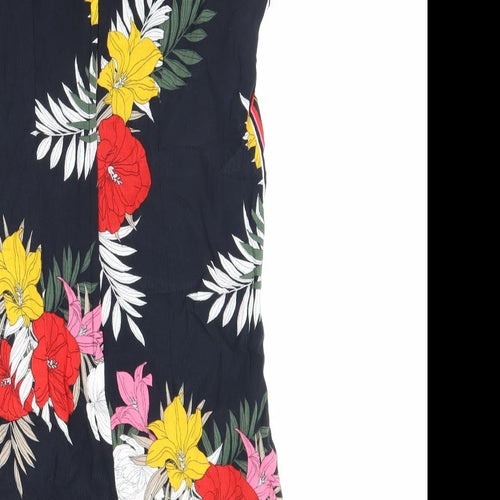 Dorothy Perkins Womens Black Floral Polyester Shift Size 10 Boat Neck Zip