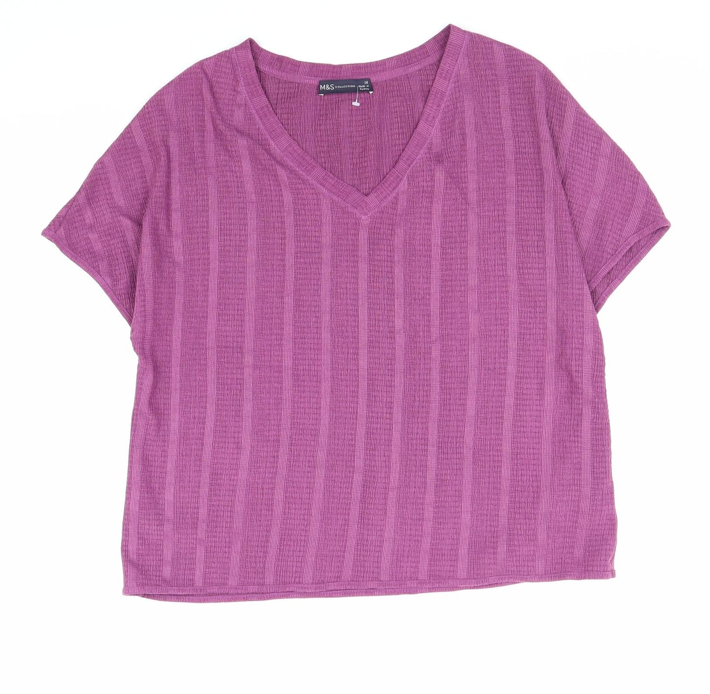 Marks and Spencer Womens Purple Polyester Basic T-Shirt Size 14 V-Neck