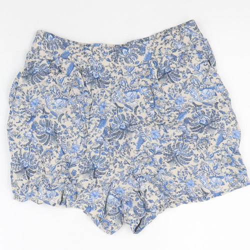 H&M Womens Blue Floral 100% Viscose Mom Shorts Size 38 in L3 in Regular