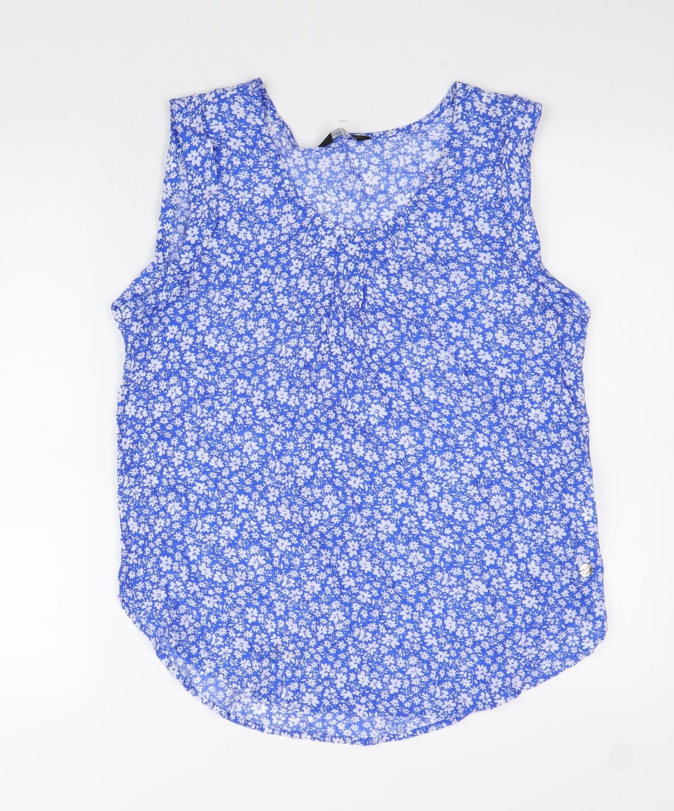 Emreco Womens Blue Floral Viscose Basic Tank Size 16 V-Neck