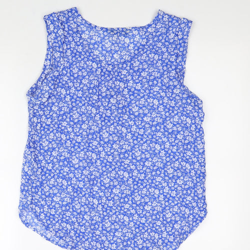 Emreco Womens Blue Floral Viscose Basic Tank Size 16 V-Neck