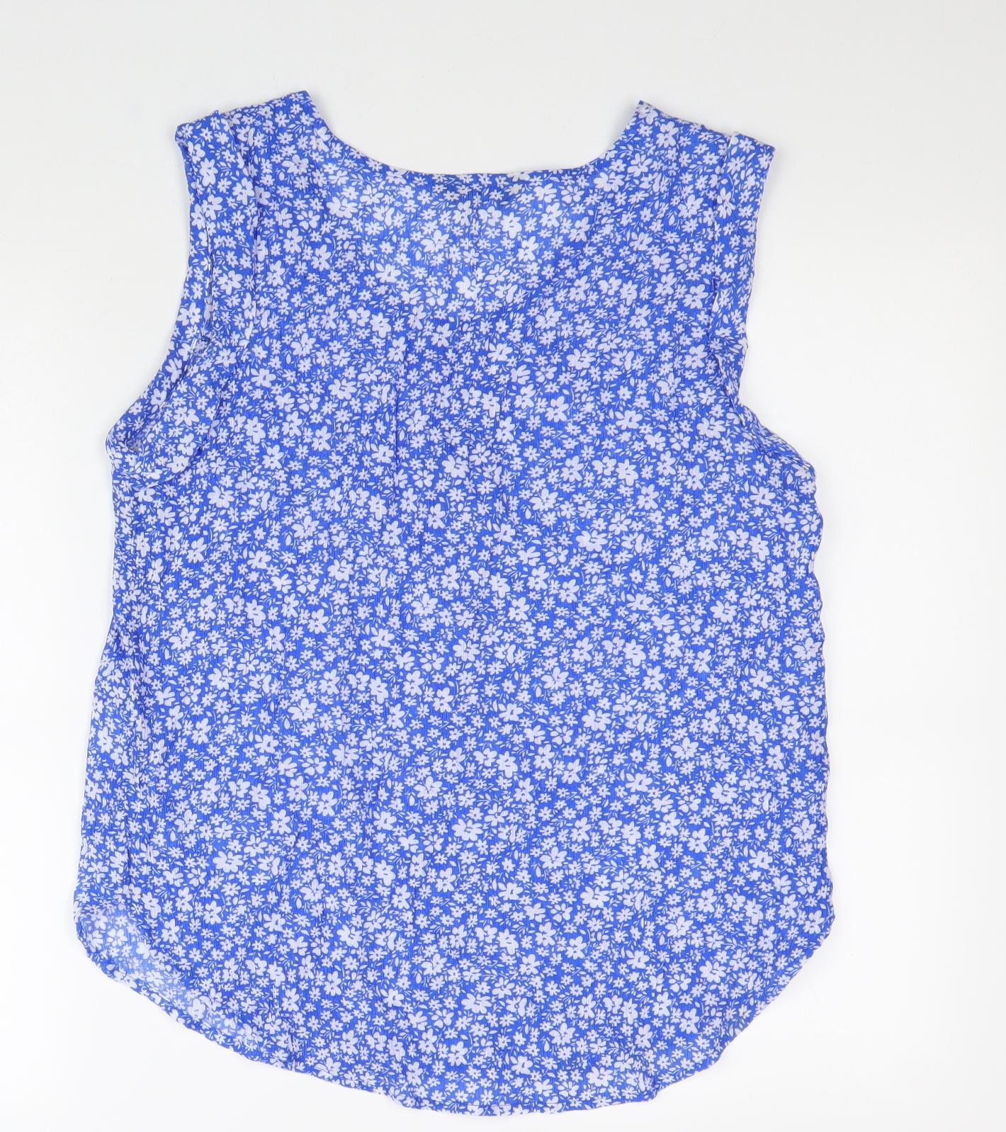 Emreco Womens Blue Floral Viscose Basic Tank Size 16 V-Neck