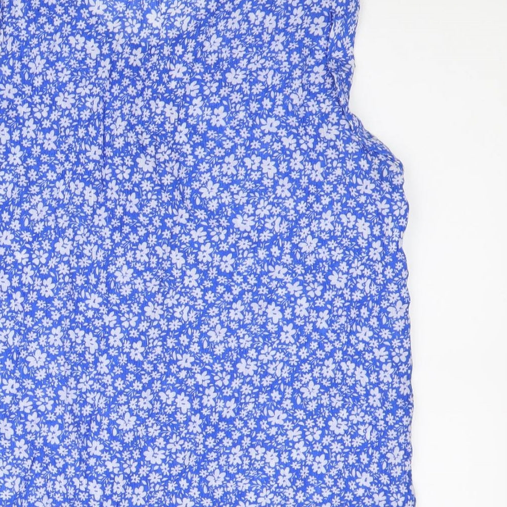 Emreco Womens Blue Floral Viscose Basic Tank Size 16 V-Neck