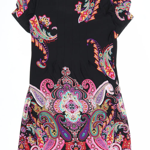Ronni Nicole Womens Black Paisley Polyester A-Line Size 12 Square Neck Pullover