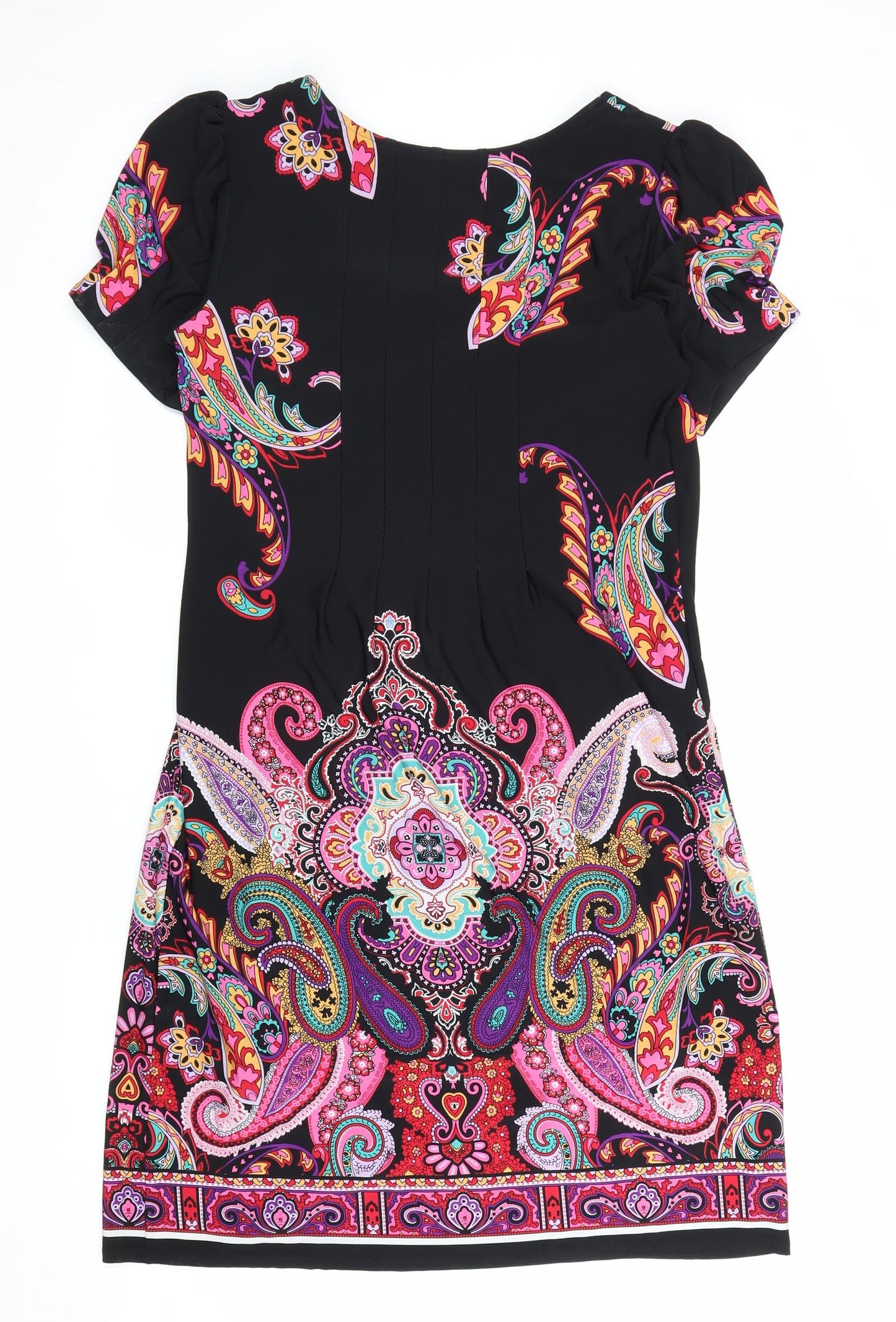 Ronni Nicole Womens Black Paisley Polyester A-Line Size 12 Square Neck Pullover