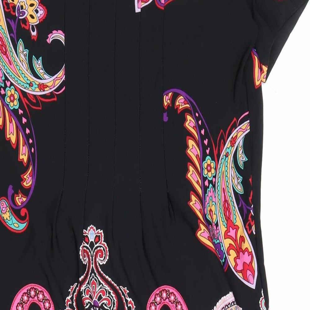 Ronni Nicole Womens Black Paisley Polyester A-Line Size 12 Square Neck Pullover