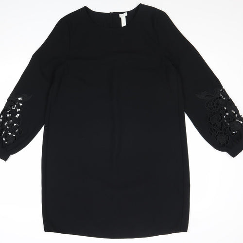 H&M Womens Black Polyester Shift Size 10 Boat Neck Pullover