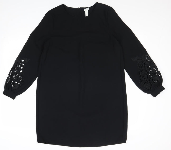 H&M Womens Black Polyester Shift Size 10 Boat Neck Pullover