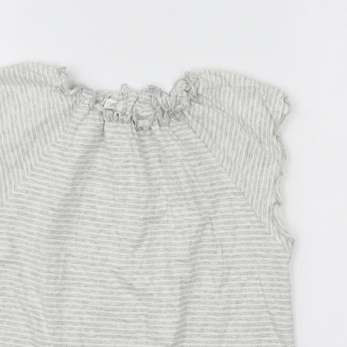 NEXT Girls Grey Striped Cotton Basic T-Shirt Size 12 Years Round Neck Pullover