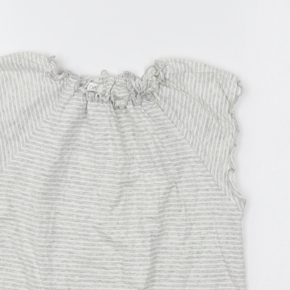 NEXT Girls Grey Striped Cotton Basic T-Shirt Size 12 Years Round Neck Pullover