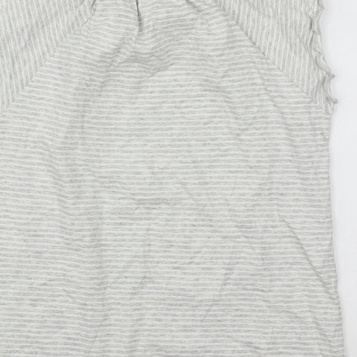 NEXT Girls Grey Striped Cotton Basic T-Shirt Size 12 Years Round Neck Pullover