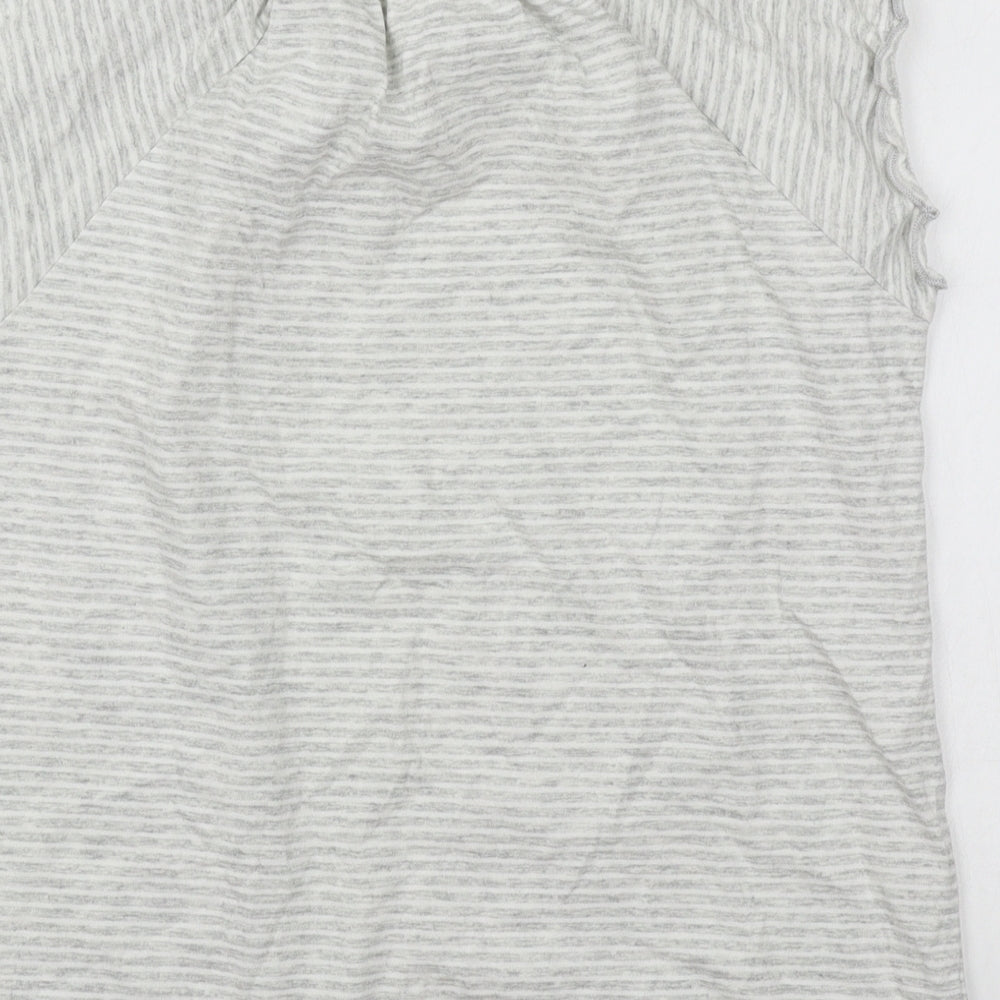 NEXT Girls Grey Striped Cotton Basic T-Shirt Size 12 Years Round Neck Pullover
