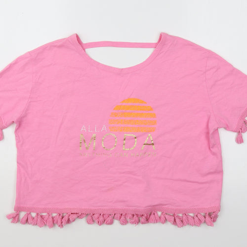 River Island Womens Pink Cotton Cropped T-Shirt Size 8 Round Neck - Alla Moda