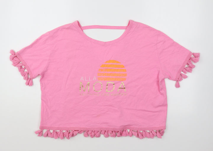 River Island Womens Pink Cotton Cropped T-Shirt Size 8 Round Neck - Alla Moda