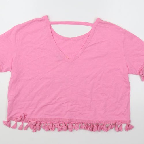 River Island Womens Pink Cotton Cropped T-Shirt Size 8 Round Neck - Alla Moda