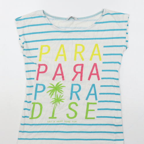 House Womens White Striped Cotton Basic T-Shirt Size XS Round Neck - Paradise