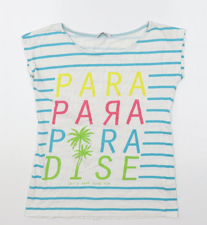 House Womens White Striped Cotton Basic T-Shirt Size XS Round Neck - Paradise