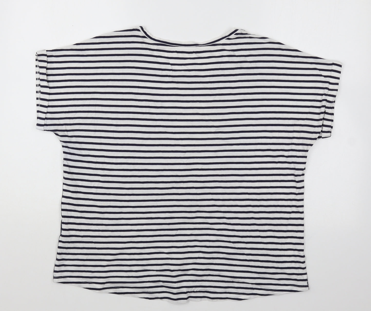 Marks and Spencer Womens White Striped Cotton Basic T-Shirt Size 16 Round Neck - Palm Tree