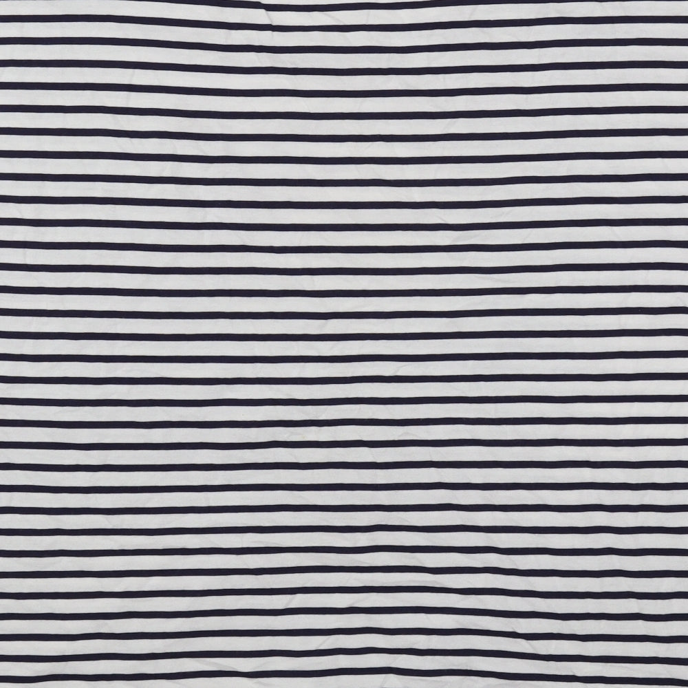 Marks and Spencer Womens White Striped Cotton Basic T-Shirt Size 16 Round Neck - Palm Tree