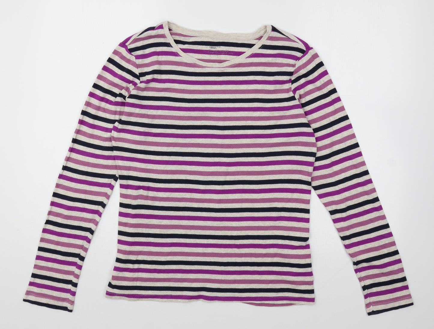Gap Womens Pink Striped Cotton Basic T-Shirt Size L Round Neck